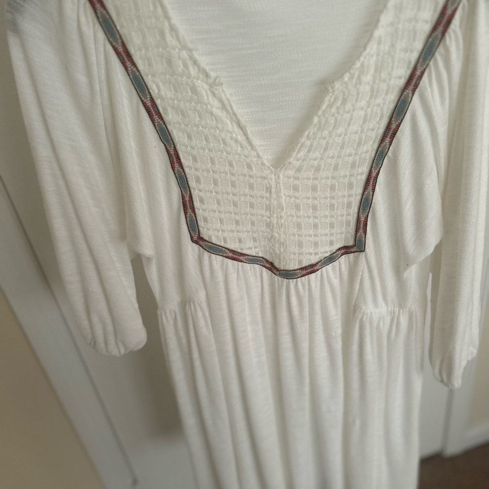 White Boho Dress with Plaid Trim